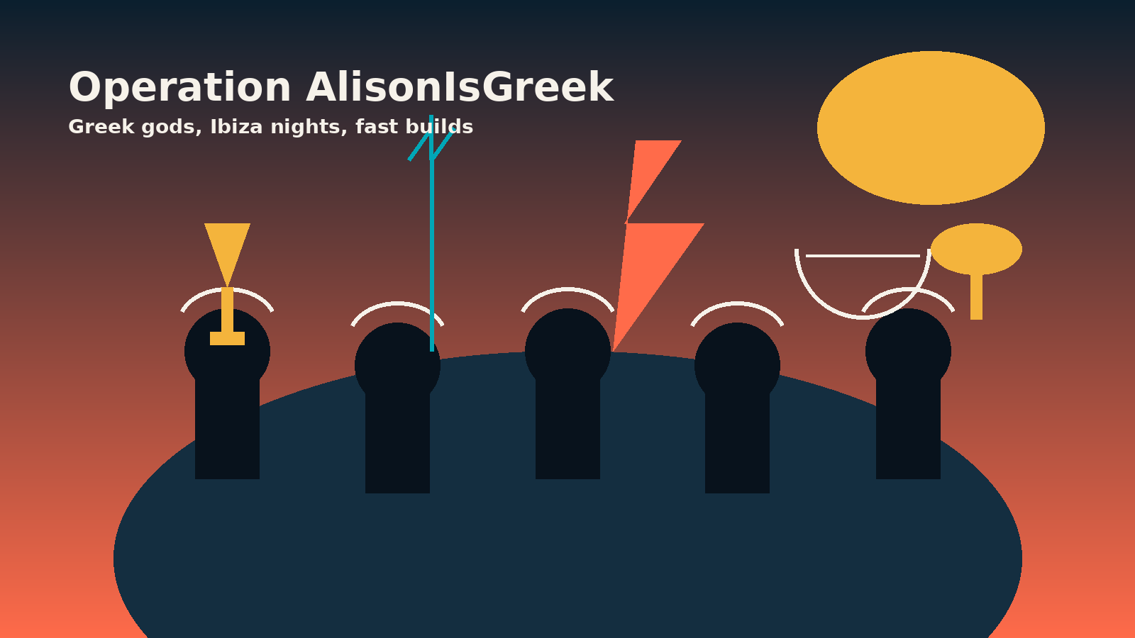 Greek god silhouettes with lightning and goblet